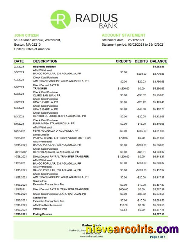 USA Massachusetts Radius Bank excel pdf